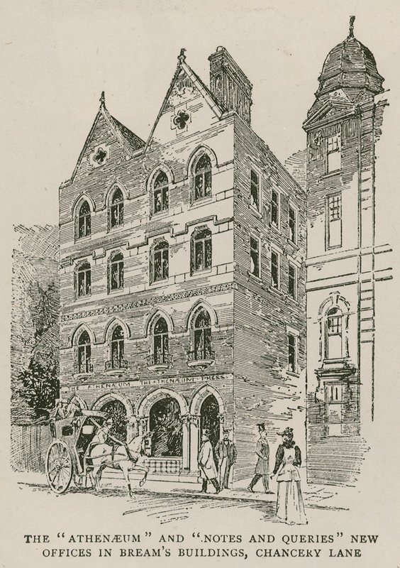 Das Athenaeum und Notes and Queries neue Büros in Breams Buildings, Chancery Lane, London von English School