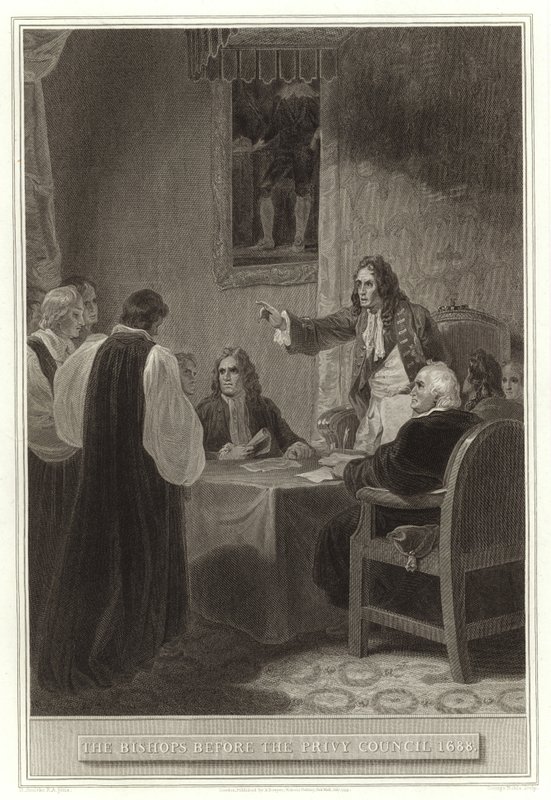 Die Bischöfe vor dem Geheimen Rat 1688 von English School