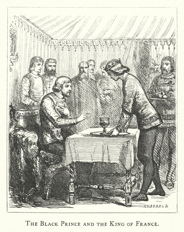 Der Schwarze Prinz und der König von Frankreich (Stich) von English School