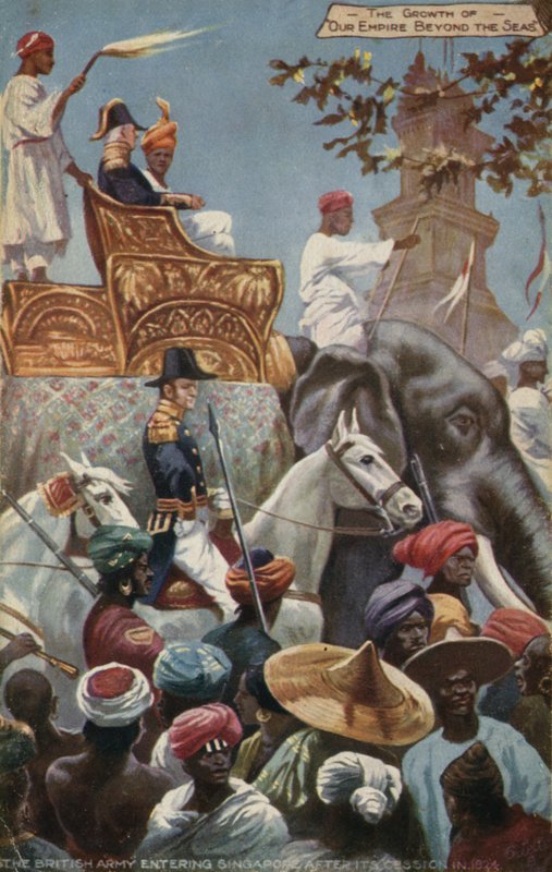 Die britische Armee betritt Singapur nach dessen Abtretung im Jahr 1824 von English School