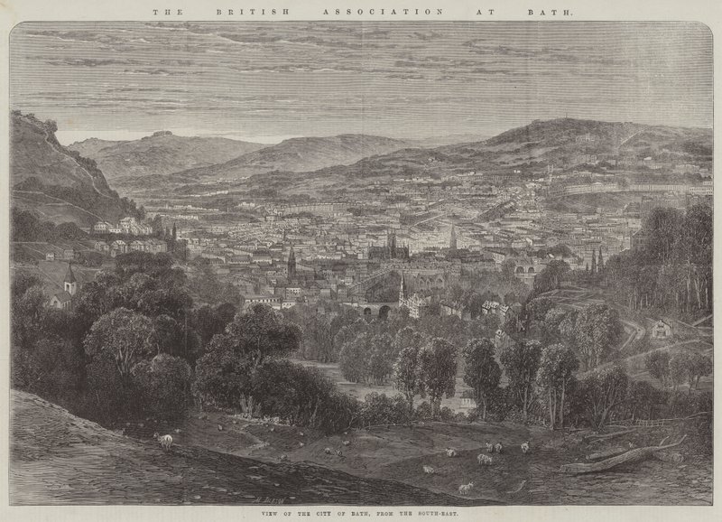 Die British Association in Bath, Blick auf die Stadt Bath vom Südosten (Stich) von English School