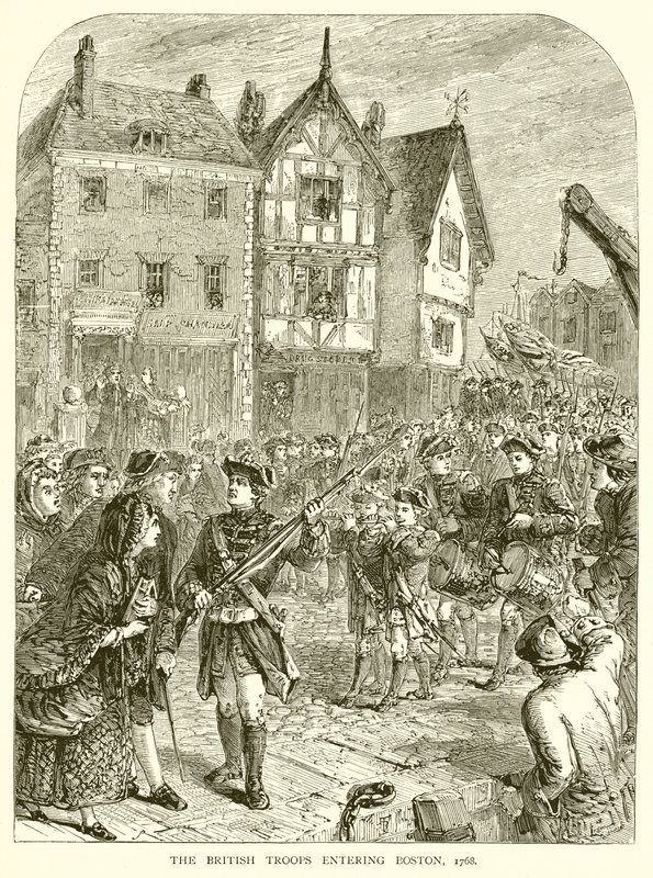 Die britischen Truppen betreten Boston, 1768 von English School