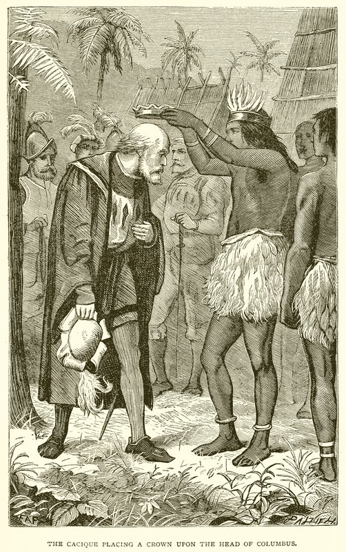 Der Kazike setzt Kolumbus eine Krone auf von English School