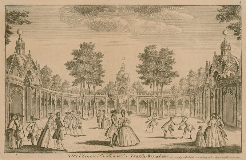 Die chinesischen Pavillons in den Vauxhall-Gärten, London von English School