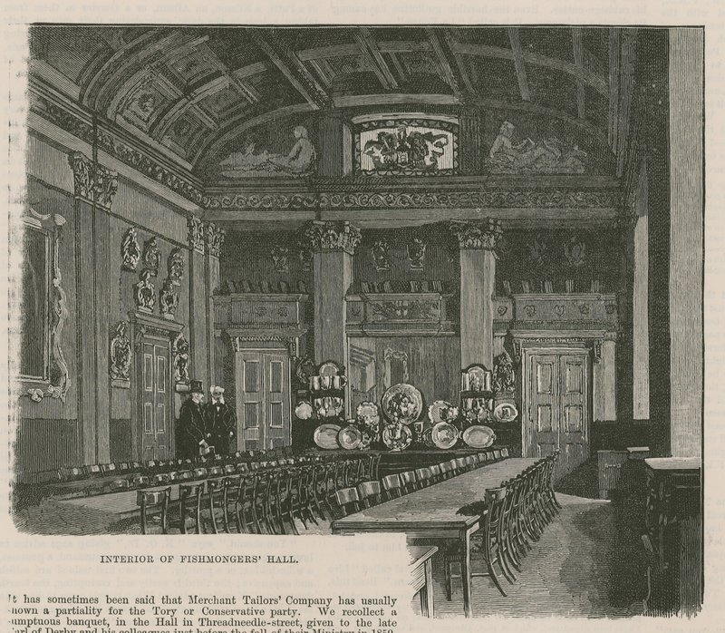 Die Stadtgilden: Die Fishmongers Company: Innenraum der Fishmongers Hall von English School