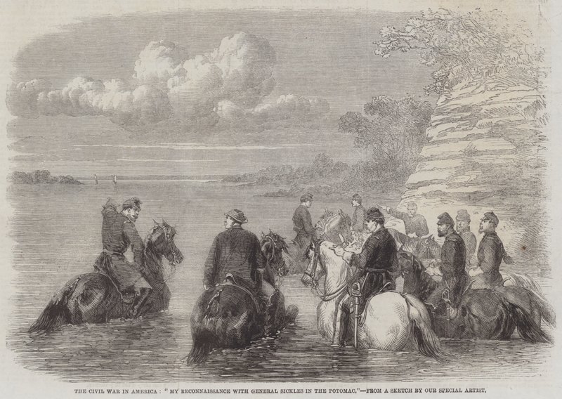 Der Bürgerkrieg in Amerika, "Meine Aufklärung mit General Sickles am Potomac" (Stich) von English School