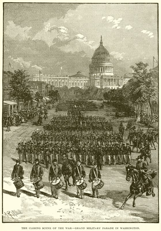 Die Schlussszene des Krieges - Große Militärparade in Washington von English School