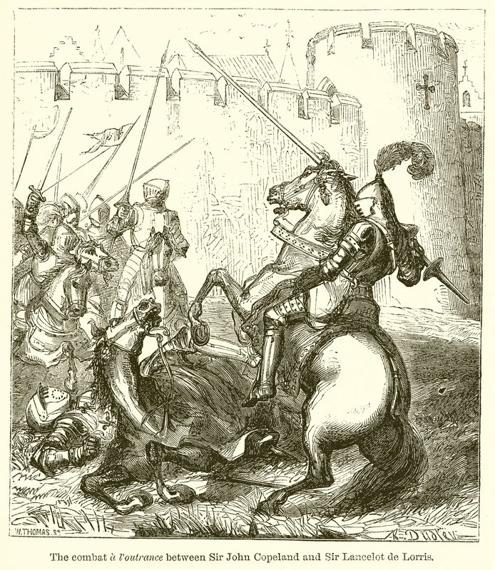 Der Kampf und die Foutrance zwischen Sir John Copeland und Sir Lancelot de Lorris von English School