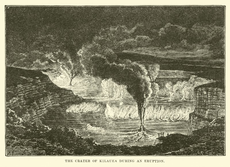Der Krater von Kilauea während eines Ausbruchs von English School