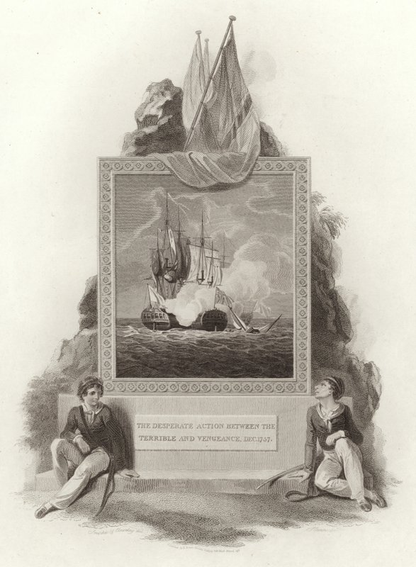 Die verzweifelte Aktion zwischen der Terrible und der Vengeance, Dez 1757 von English School