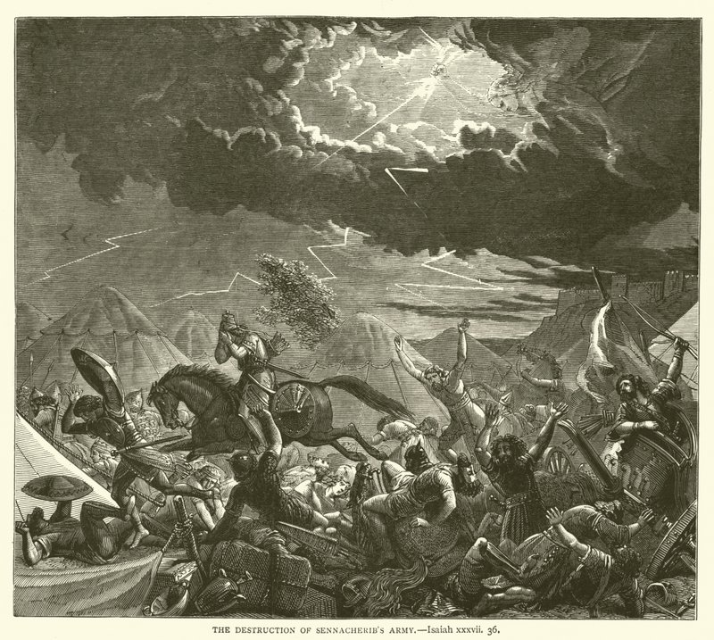 Die Zerstörung von Sanheribs Armee, Jesaja, xxxvii, 36 (Gravur) von English School