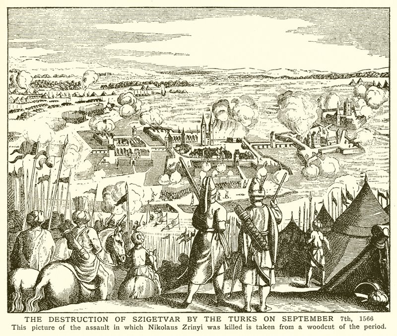 Die Zerstörung von Szigetvar durch die Türken am 7. September 1566 von English School