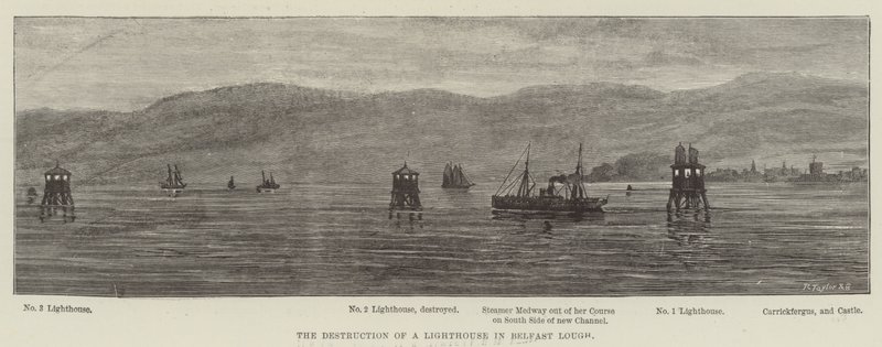 Die Zerstörung eines Leuchtturms in Belfast Lough von English School