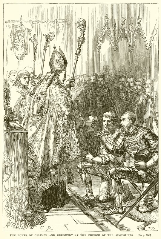 Die Herzöge von Orléans und Burgund in der Kirche der Augustiner von English School