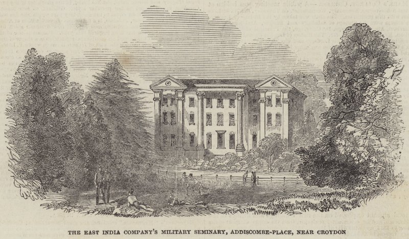 Das Militärseminar der East India Company, Addiscombe-Place, bei Croydon (Gravur) von English School