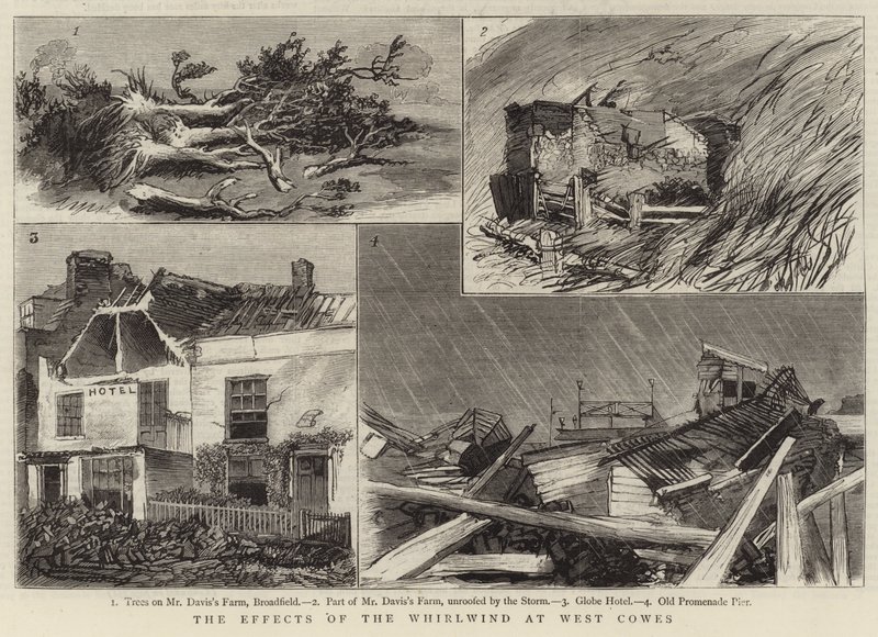 Die Auswirkungen des Wirbelsturms in West Cowes (Gravur) von English School