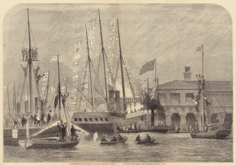 Die Einschiffung des Prinzen und der Prinzessin Friedrich-Wilhelm von Preußen am Terrace Pier von English School
