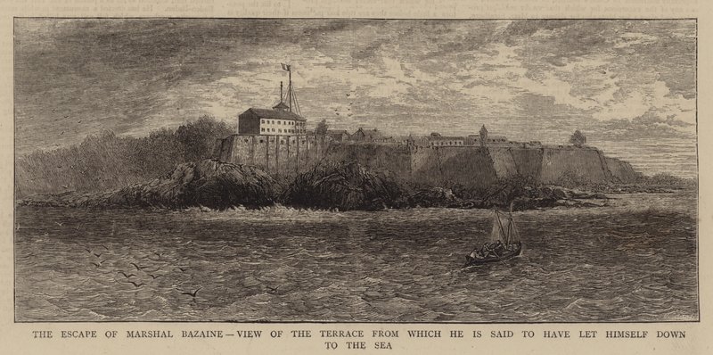 Die Flucht von Marschall Bazaine, Blick auf die Terrasse, von der er sich angeblich zum Meer hinabgelassen hat von English School