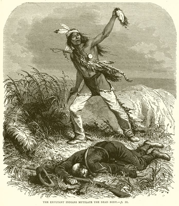 Die jubelnden Indianer verstümmeln die Leiche von English School