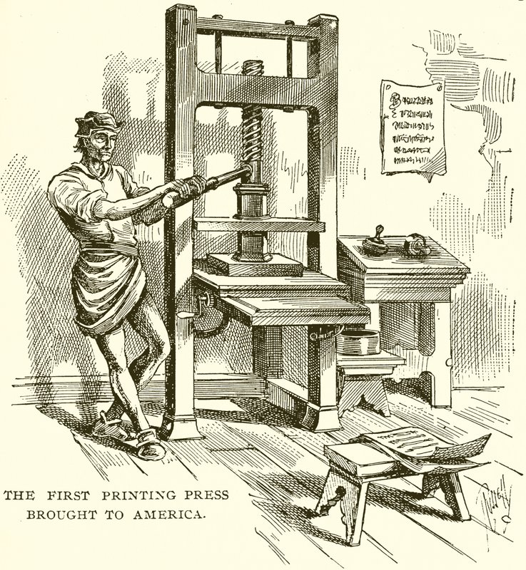 Die erste Druckerpresse in Amerika von English School