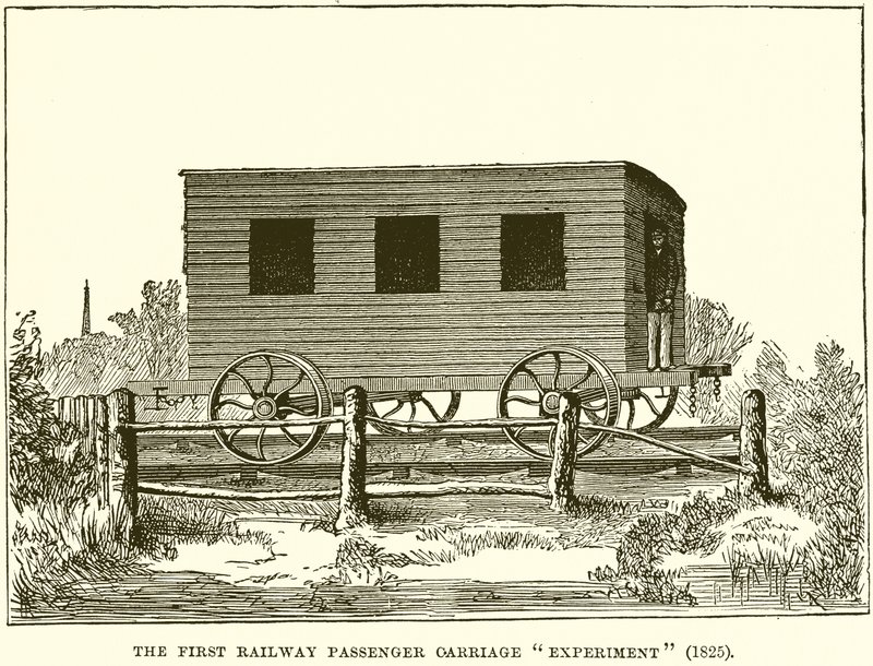 Das erste Eisenbahn-Personenwagen-Experiment (1825) von English School
