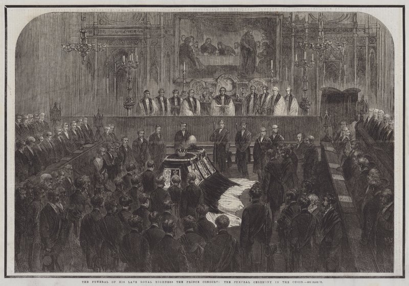 Die Beerdigung Seiner verstorbenen Königlichen Hoheit des Prinzgemahls, die Beerdigungszeremonie im Chor (Stich) von English School