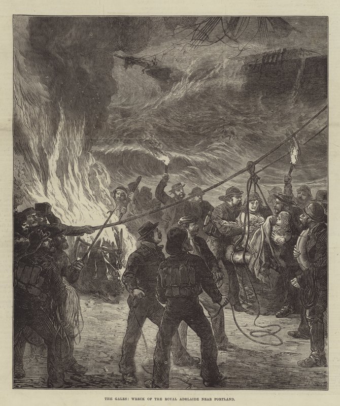 Die Stürme, Wrack der Royal Adelaide bei Portland (Gravur) von English School