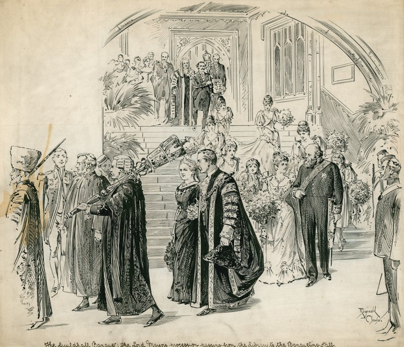 Die Guildhall, London, Bankett: der Prozession des Lord Mayor vom Bibliothekssaal zum Bankettsaal von English School