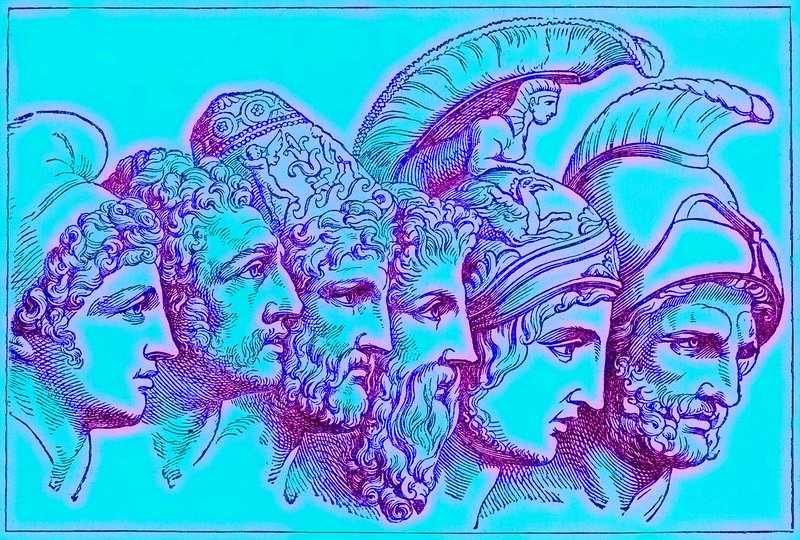 Die Helden des Trojanischen Krieges: Paris, Diomedes, Odysseus, Nestor, Achilles, Agamemnon, Illustration aus Die illustrierte Geschichte der Welt, veröffentlicht um 1880 von English School