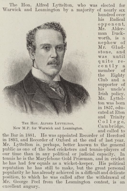 Der ehrenwerte Alfred Lyttelton, neuer MP für Warwick und Leamington (Gravur) von English School