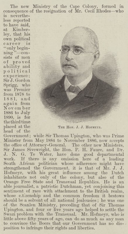 Der ehrenwerte J J Hofmeyr (Gravur) von English School
