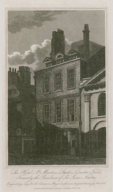 Das Hotel, St Martins Street, Leicester Square, London; ehemals die Residenz von Sir Isaac Newton von English School