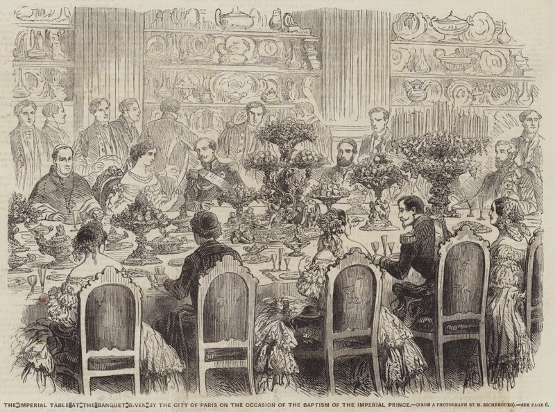 Die kaiserliche Tafel beim Bankett der Stadt Paris anlässlich der Taufe des kaiserlichen Prinzen von English School