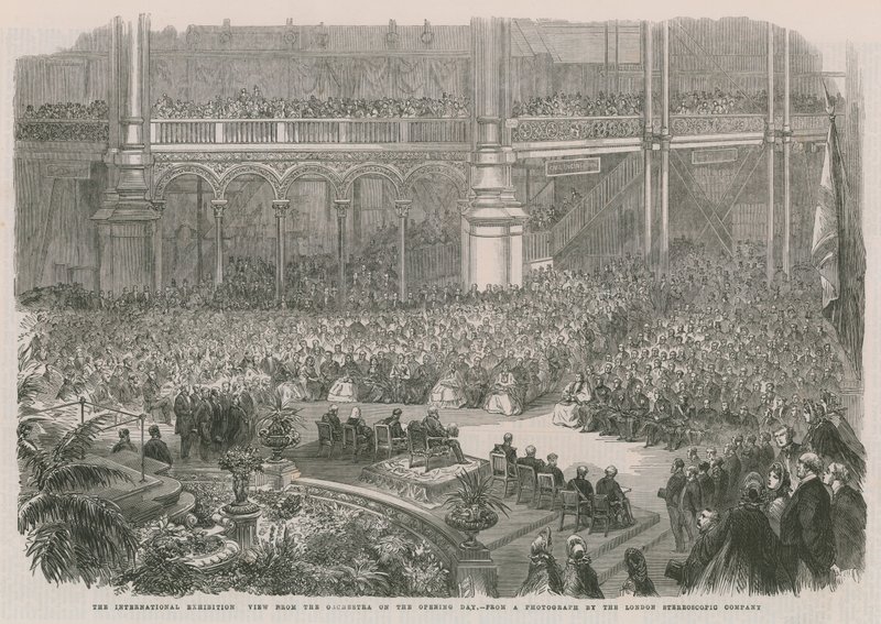 Die Internationale Ausstellung; Blick vom Orchester am Eröffnungstag von English School