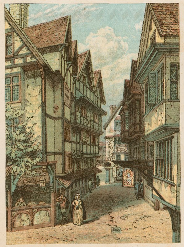 Die Internationale Gesundheitsausstellung in South Kensington, 1884: die alte Londoner Straße von English School