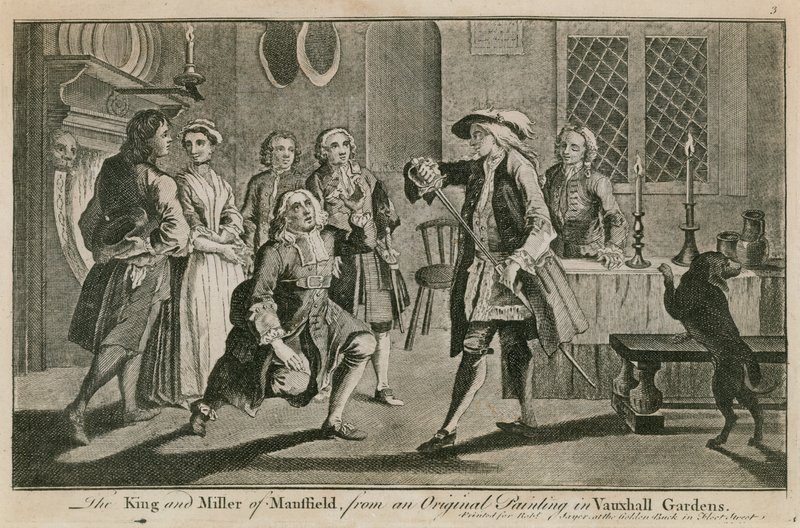 Der König und der Müller von Mansfield nach einem Originalgemälde in den Vauxhall-Gärten, London von English School