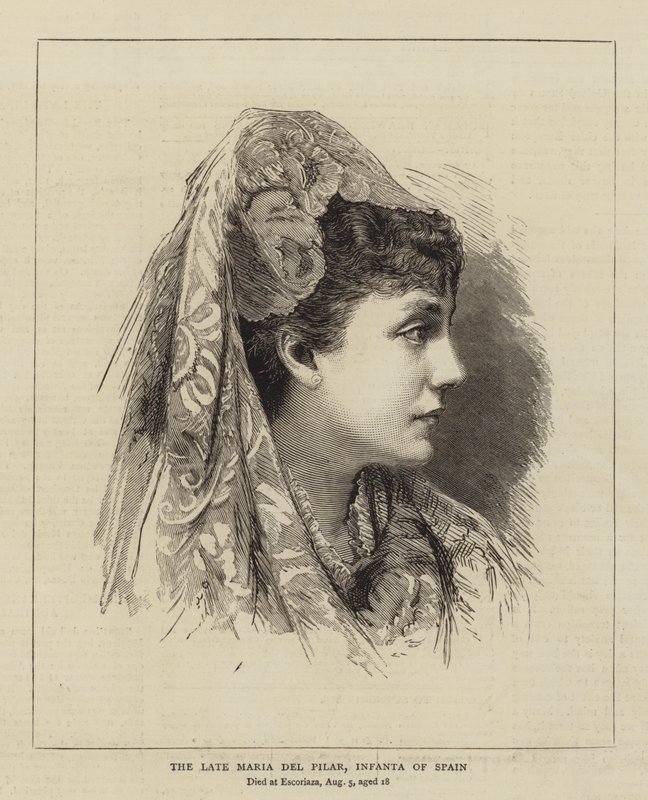 Die verstorbene Maria del Pilar, Infantin von Spanien (Stich) von English School