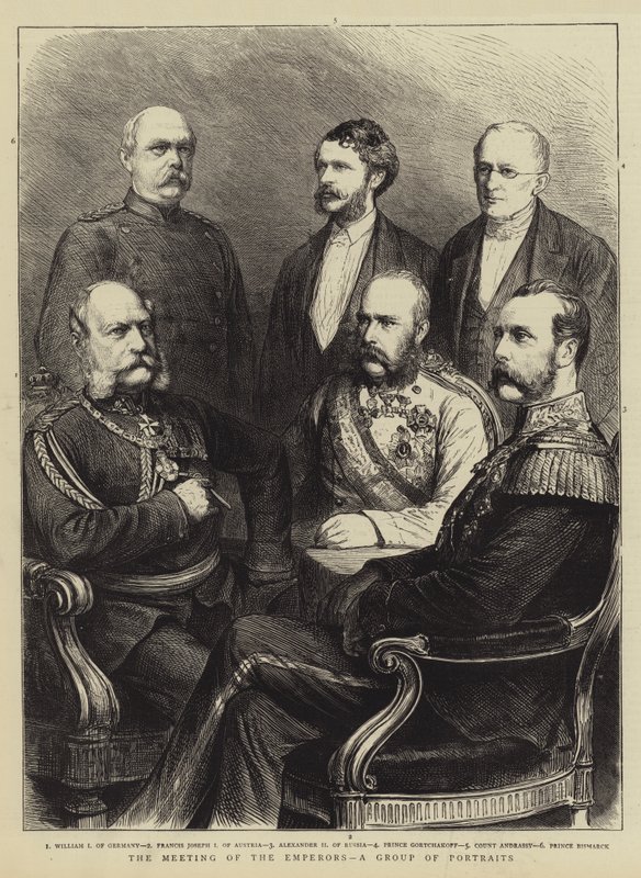 Das Treffen der Kaiser, eine Gruppe von Porträts (Stich) von English School