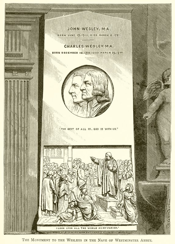 Das Denkmal der Wesleys im Kirchenschiff der Westminster Abbey von English School