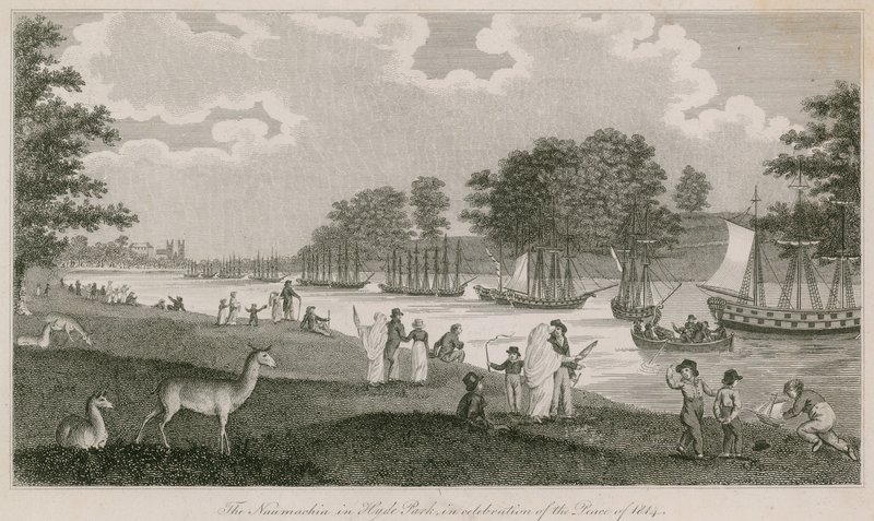 Die Naumachie im Hyde Park zur Feier des Friedens von 1814 von English School