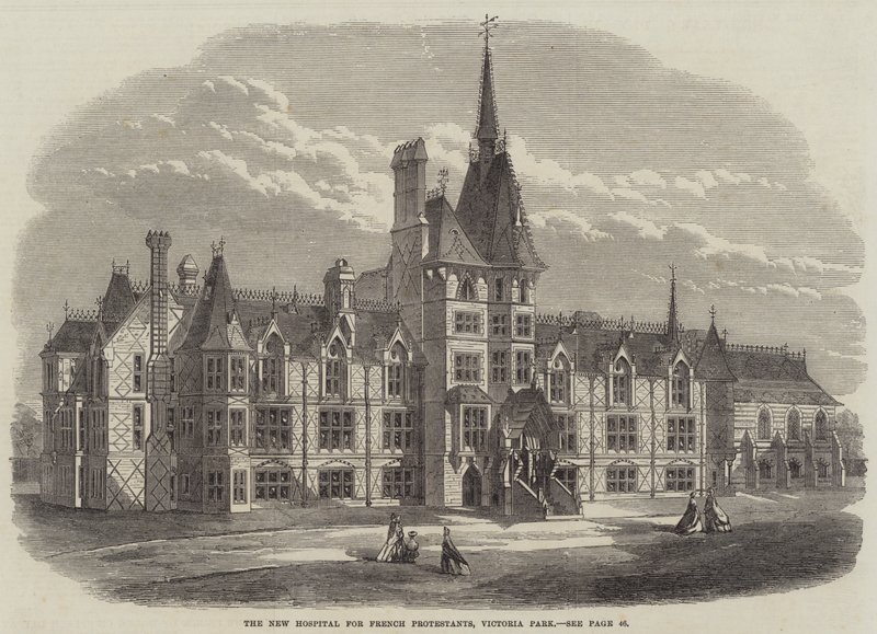 Das neue Krankenhaus für französische Protestanten, Victoria Park (Stich) von English School
