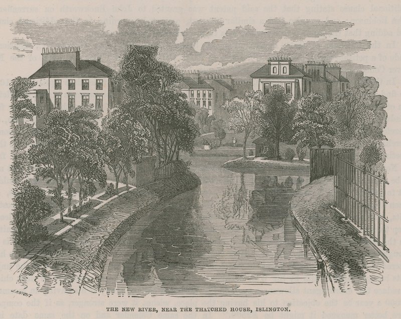 The New River Head, nahe dem strohgedeckten Haus, Islington von English School