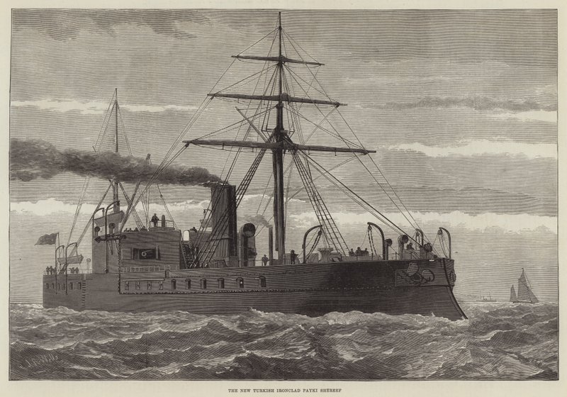 Das neue türkische Panzerschiff Payki Shereef (Gravur) von English School
