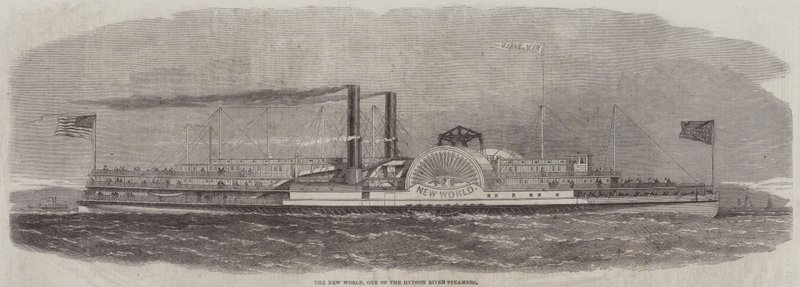 Die Neue Welt, einer der Hudson River Dampfer (Stich) von English School