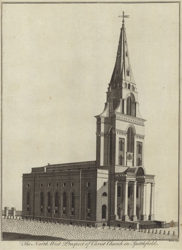 Die Nordwestansicht der Christuskirche in Spitalfields, London von English School
