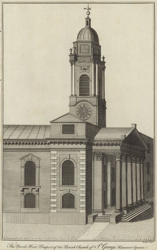 Die Nordwestansicht der Pfarrkirche St. George, Hanover Square, London von English School