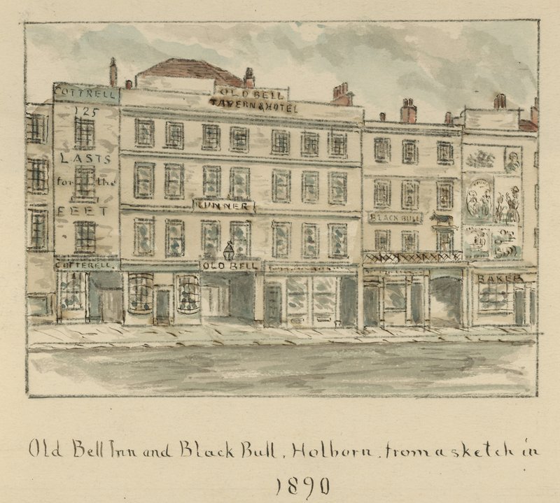 Die Alte Bell Taverne und der Schwarze Stier, Holborn, London von English School