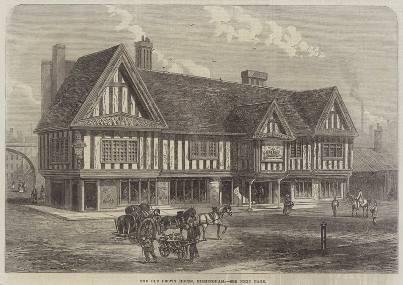 Das alte Kronenhaus, Birmingham (Stich) von English School
