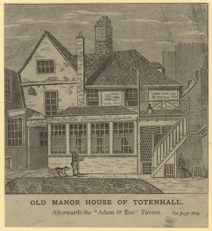 Das Alte Herrenhaus von Totenhall, später die Adam and Eve Taverne, London von English School
