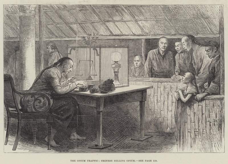 Der Opiumhandel, Chinesen verkaufen Opium (Stich) von English School